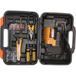 AUTOMOBILINĖ ELEKTRINĖ POMPA IR ĮRANKIŲ KOMPLEKTAS DĖKLE